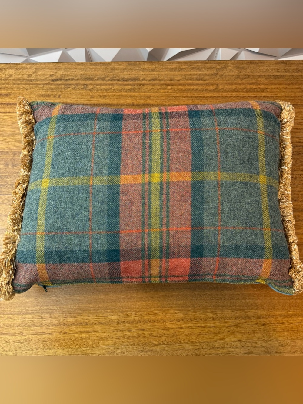 Hines of Oxford Plaid Wool  Pillow - Green, Red, Yellow